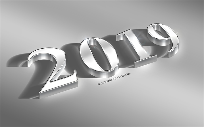 2019 Yılı, 3d G&#252;m&#252;ş harf, 3d 2019 sanat, Yeni Yıl, &#231;elik, arka plan, yaratıcı tasarım 2019, 2019 kavramlar, Yeni Yıl 2019
