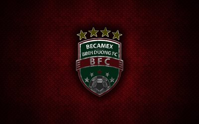 Becamex Binh Duong FC, logo in metallo, simbolo, rosso, metallo, sfondo, vietnamita football club, th League, Vietnam, calcio