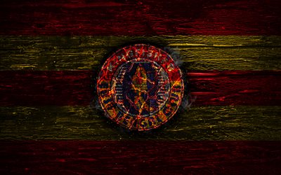 East Bengal FC, fire logo, I-League, red and yellow lines, indian football club, grunge, football, soccer, logo, Quess East Bengal FC, wooden texture, India