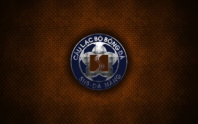 SHB Da Nang FC, metal, logotipo, emblema, color naranja metal de fondo, arte creativo, naranja metal de fondo, V de la Liga 1, Da Nang, Vietnam, f&#250;tbol
