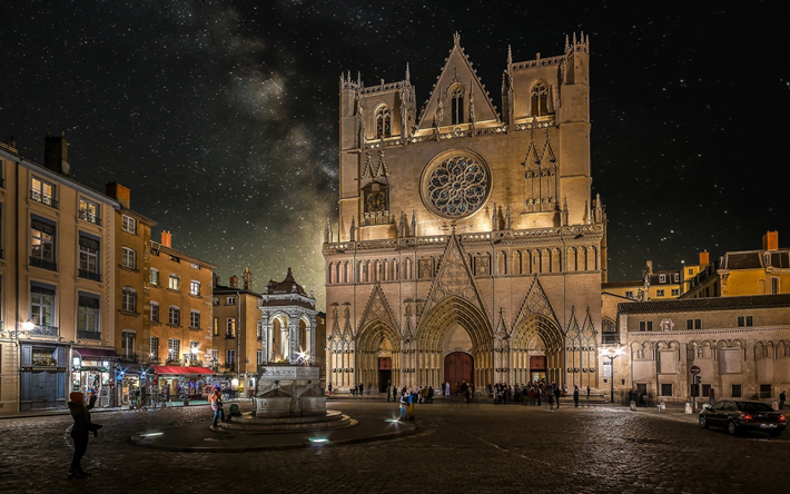 Lyon Cathedral, Roman Catholic church, Place Saint-Jean, Lyon, France, landmark, square, french cities