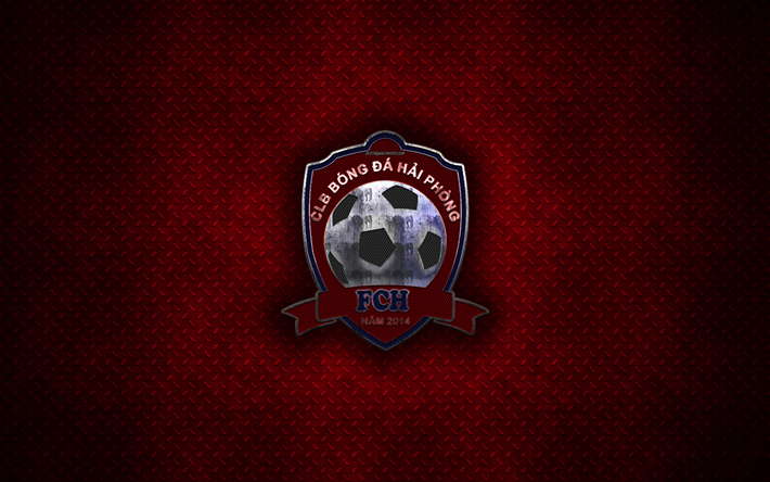 Hai Phong FC, logo in metallo, arte creativa, Vietnamita football club, emblema, rosso, metallo, sfondo, V League 1, Haiphong, Vietnam, calcio
