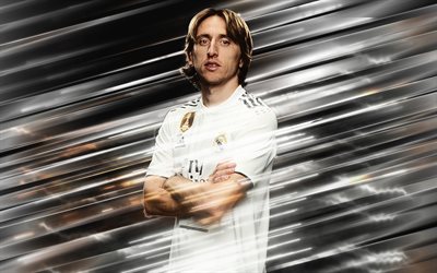 Luka Modric, 4k, arte creativa, lame di stile, il Real Madrid, il calciatore croato, La Liga, La Spagna, white background creativo, calcio, Modric