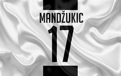 Mario Mandzukic, Juventus FC, T-shirt, 17th number, Serie A, white black silk texture, Mandzukic, Juve, Turin, Italy, football