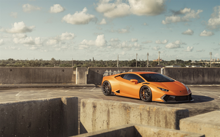 Lamborghini Huracan, oranssi superauto, ulkoa, uusi oranssi Huracan, italialaiset superautot, Lamborghini