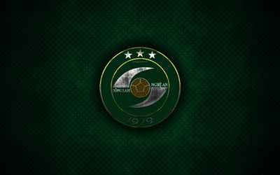 Song Lam Nghe An FC, SLNA FC, metal logo, vietnamese football club, emblem, green metal background, V League 1, Ngean, Vietnam, football