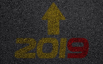 New 2019 Year, start of the year, ahead of 2019, 2019 on asphalt, creative 2019 art, asphalt texture, 2019 year, 2019 background