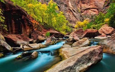 Virgin River, rocks, canyon, mountain river, Zion, Utah, USA, Arizona