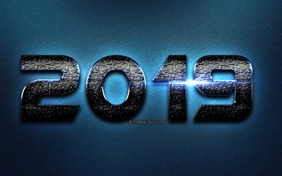 2019 metal digits, jeans background, Happy New Year 2019, black digits, 2019 concepts, 2019 on blue background, 2019 year digits