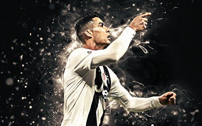 Ronaldo, goal, CR7 Juve, striker, Bianconeri, portuguese footballers, forward, Juventus FC, abstract art, soccer, Serie A, Cristiano Ronaldo, neon lights, CR7