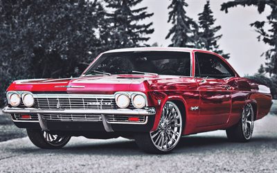 Chevrolet Impala, 1967 cars, retro cars, tuning, road, red Impala, american cars, Chevrolet