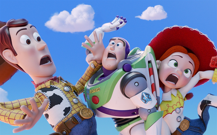 Toy Story 4, 2019, 4k, cartaz, novas tirinhas, arte, todos os personagens