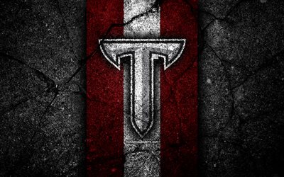 Troy Trojans, 4k, american football team, NCAA, purple white stone, USA, asphalt texture, american football, Troy Trojans logo