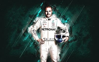 Valtteri Bottas, Finnish Race Car Driver, Mercedes-AMG Petronas F1 Team, Formula 1, Turquoise Stone Background, F1, Creative Art