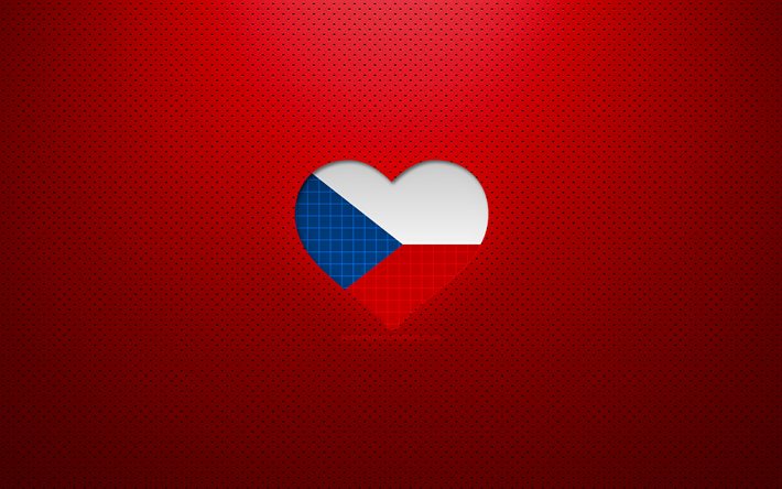 Amo repubblica ceca, 4k, Europa, sfondo rosso punteggiato, cuore bandiera ceca, Repubblica Ceca, paesi preferiti, Amore Repubblica Ceca, Bandiera ceca
