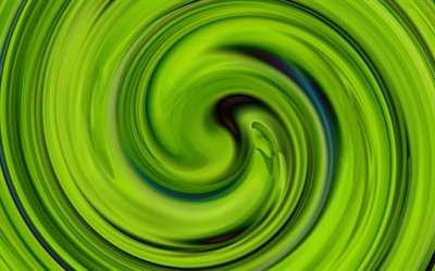 green twirl background, 4k, creative, vortex, green liquid background, green backgrounds, wavy textures, abstract backgrounds