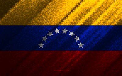 Drapeau du Venezuela, abstraction multicolore, drapeau de la mosa&#239;que du Venezuela, Venezuela, art de la mosa&#239;que, drapeau du Venezuela
