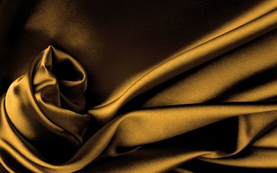 rouleau de soie dor&#233;e, 4k, textures de satin, textures de soie, fond de soie dor&#233;e, arri&#232;re-plans de satin