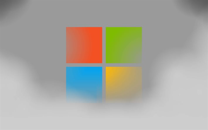 Windows-logotyp, gr&#229; bakgrund, fyrkantig Windows-logotyp, kreativ konst, Windows