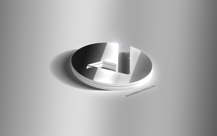 Logotipo Vertcoin 3D prateado, Vertcoin, criptomoeda, fundo cinza, logotipo Vertcoin, emblema Vertcoin 3D, logotipo Vertcoin 3D de metal