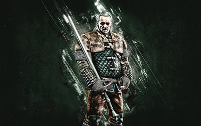 Vesemir, Witcher 3, green stone background, Witcher characters, Vesemir Witcher