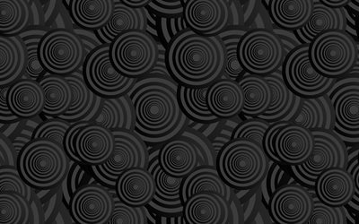 abstract circles patterns, 4k, 3D textures, black backgrounds, circles textures, background with circles