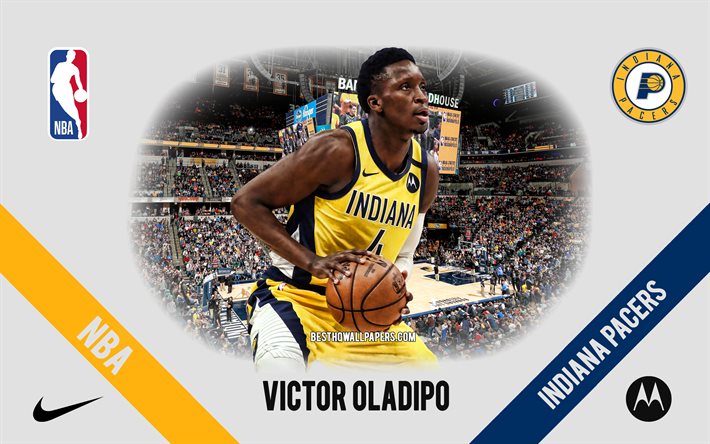 Victor Oladipo, Indiana Pacers, giocatore di basket americano, NBA, ritratto, USA, basket, Bankers Life Fieldhouse, logo Indiana Pacers