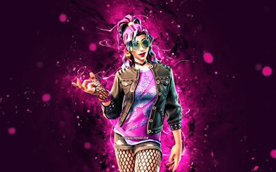Synth Star, 4k, purple neon lights, 2020 games, Fortnite Battle Royale, Fortnite characters, Synth Star Skin, Fortnite, Synth Star Fortnite