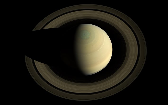 4k, Saturnus, planet med ringar, vit planet, 3D-konst, galax, sci-fi, universum, NASA, planeter, Saturnus fr&#229;n rymden, digital konst