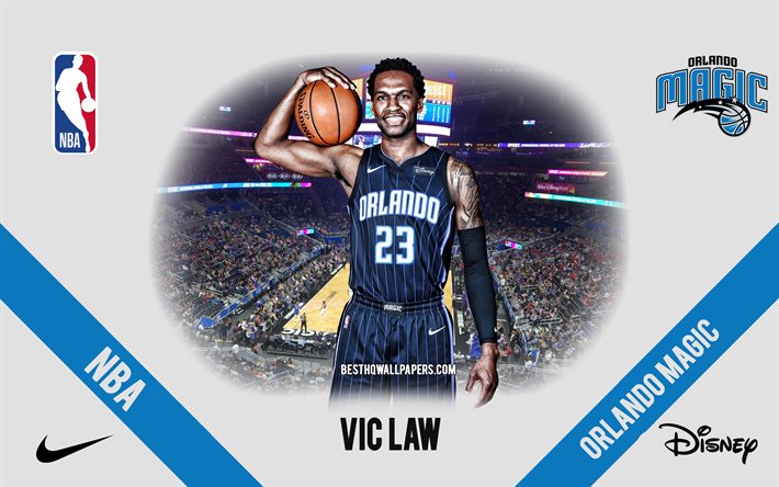 Vic Law, Orlando Magic, joueur de basket-ball am&#233;ricain, NBA, portrait, &#201;tats-Unis, basket-ball, Amway Center, logo Orlando Magic