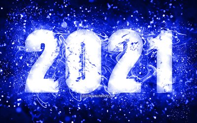 4k, Happy New Year 2021, dark blue neon lights, 2021 dark blue digits, 2021 concepts, 2021 on dark blue background, 2021 year digits, creative, 2021 New Year