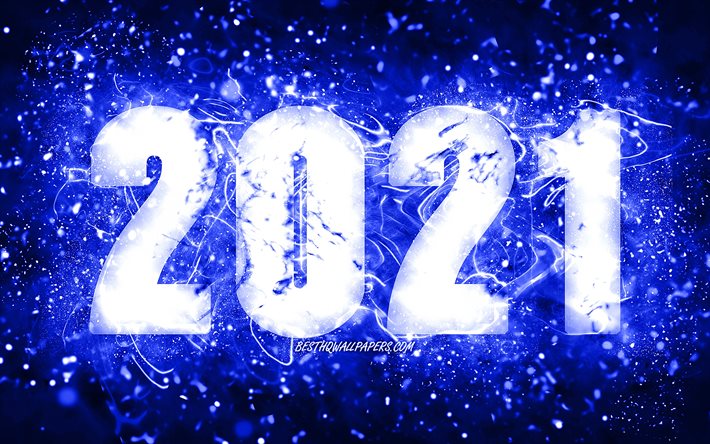4k, 明けましておめでとうございます, ダークブルーのネオンライト, 2021年の紺色の数字, 2021の概念, 紺色の背景に2021, 2021年の数字, creative クリエイティブ, 2021年