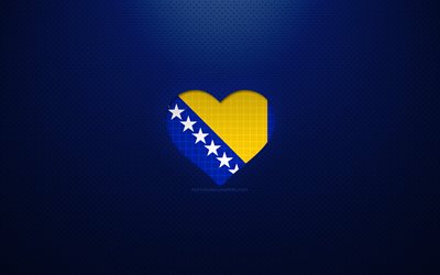 Bosna Hersek&#39;i Seviyorum, 4k, Avrupa, mavi noktalı arka plan, Bosna bayrağı kalp, Bosna Hersek, favori &#252;lkeler, Bosna Hersek seviyorum, Bosna bayrağı