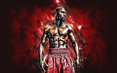 Floyd Mayweather, american boxer, portrait, red stone background, boxing