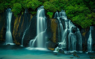 waterfall, rocks, jungle, water on rocks, Thailand, beautiful waterfall
