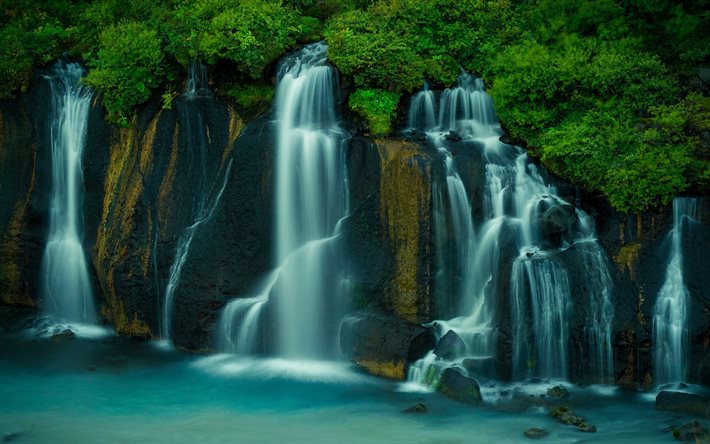 vattenfall, stenar, djungel, vatten p&#229; stenar, Thailand, vackert vattenfall