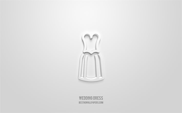 ウェディングドレス3dアイコン, 白背景, 3Dシンボル, ウェディングドレス, 結婚式のアイコン, 3D图标, 結婚式の3Dアイコン