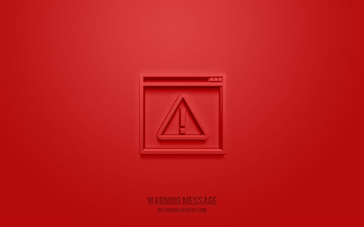 Warning Message 3d icon, red background, 3d symbols, Warning Message, Information icons, 3d icons, Warning Message sign, Information 3d icons