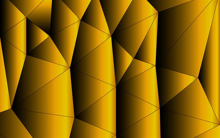 黄色の低いポリの背景, 4k, 幾何学模様, 低ポリアート, 黄色の幾何学的背景, 3Dテクスチャ