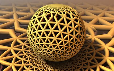 bola 3D amarela, 4k, fundo 3D criativo, amarelo, formas geom&#233;tricas, esferas 3D, fundos abstratos, esfera 3D amarela