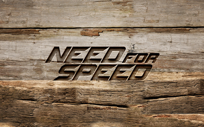 Logo in legno NFS, 4K, sfondi in legno, Need for Speed, marchi di giochi, logo NFS, creativit&#224;, intaglio del legno, NFS, logo Need for Speed