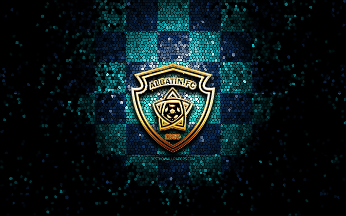Al-Batin FC, logo paillet&#233;, Ligue professionnelle saoudienne, fond bleu &#224; carreaux, football, club de football saoudien, logo Al Batin, Al Batin, art de la mosa&#239;que, Al Batin FC