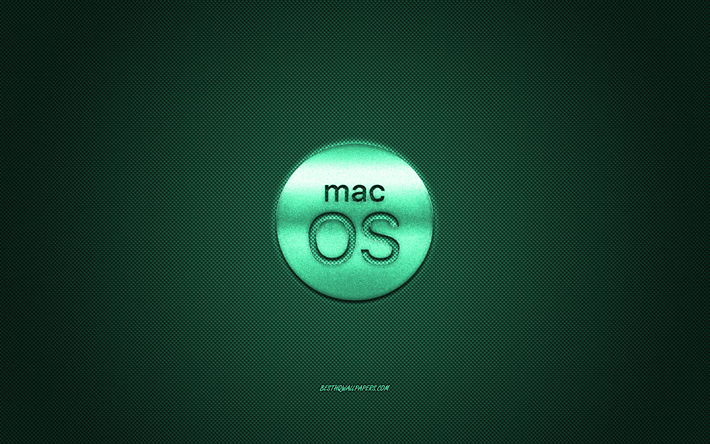 Logo MacOS, logo turchese lucido, emblema in metallo MacOS, trama in fibra di carbonio turchese, MacOS, marchi, arte creativa