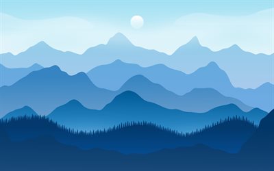 4k, abstract mountains, abstract landscapes, creative, mountains silhouettes, nightscapes, mountains minimalism