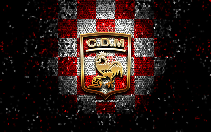 Club Deportivo Moron, glitter logo, Primera Nacional, red white checkered background, soccer, argentinian football club, Deportivo Moron logo, mosaic art, football, Deportivo Moron FC