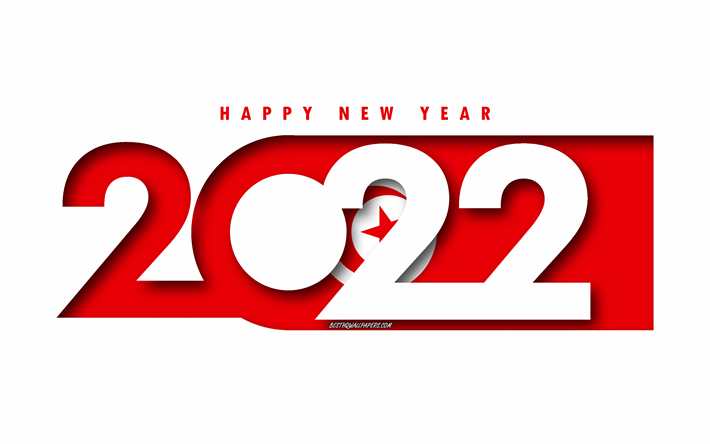 Hyv&#228;&#228; uutta vuotta 2022 Tunisia, valkoinen tausta, Tunisia 2022, Tunisia 2022 uusi vuosi, 2022 konseptit, Tunisia, Tunisian lippu