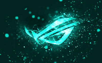 Rog turquoise logo, 4k, turquoise neon lights, Republic Of Gamers, creative, turquoise abstract background, Rog logo, Republic Of Gamers logo, Rog