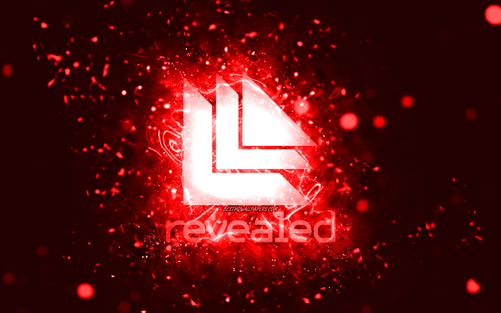Revealed Recordings logo rosso, 4k, luci al neon rosse, creativo, sfondo astratto rosso, Revealed Recordings logo, etichette musicali, Revealed Recordings