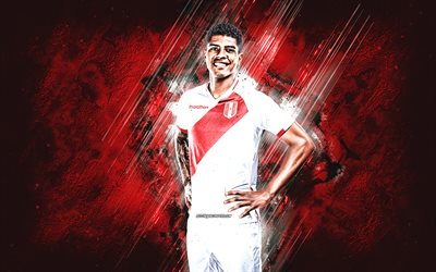 Wilder Cartagena, Perun jalkapallomaajoukkue, perulainen jalkapalloilija, punainen kivi tausta, Peru, jalkapallo, grunge-taide