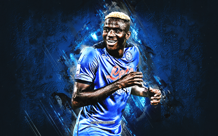 Victor Osimhen, Napoli, calciatore Nigeriano, ritratto, pietra blu, sfondo, Serie A, calcio